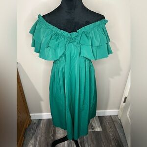 SHEIN Green Off the Shoulder Ruffle Dress